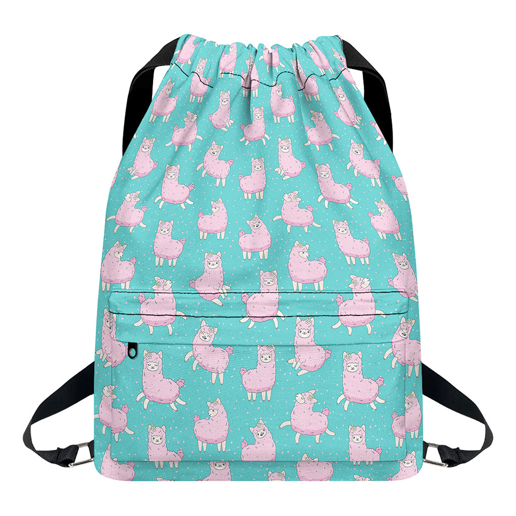 Cute Pink Llama Pattern Print Drawstring Backpack