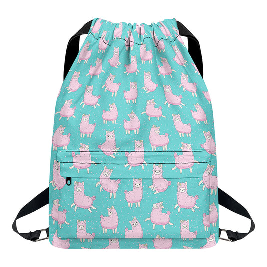Cute Pink Llama Pattern Print Drawstring Backpack