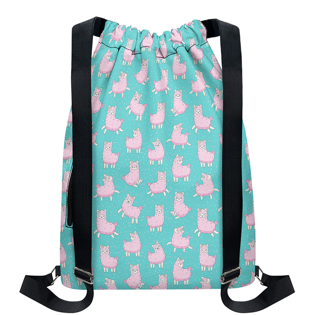 Cute Pink Llama Pattern Print Drawstring Backpack