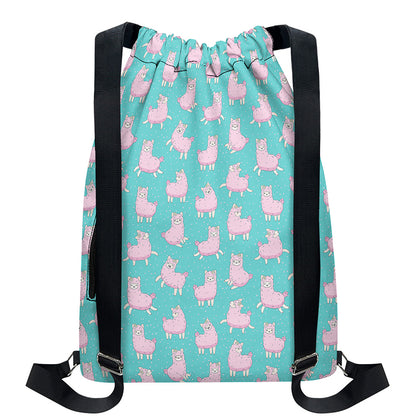 Cute Pink Llama Pattern Print Drawstring Backpack