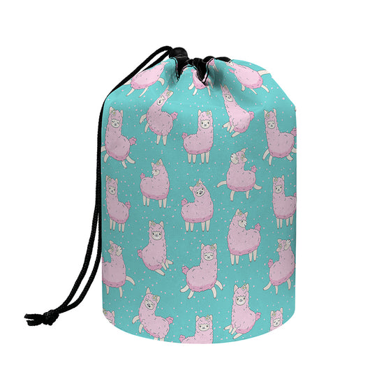 Cute Pink Llama Pattern Print Drawstring Makeup Bag