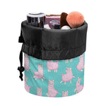 Cute Pink Llama Pattern Print Drawstring Makeup Bag