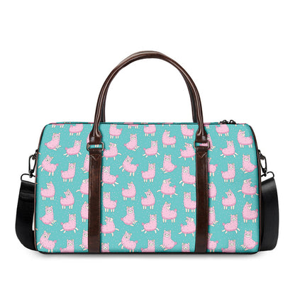 Cute Pink Llama Pattern Print Duffle Bag