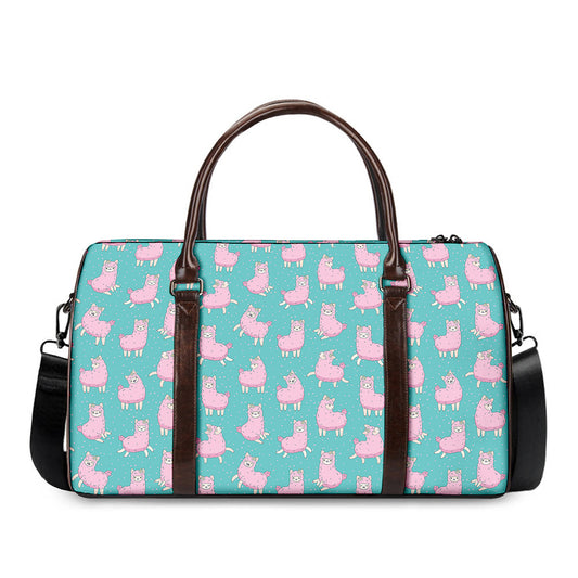 Cute Pink Llama Pattern Print Duffle Bag