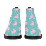 Cute Pink Llama Pattern Print Flat Ankle Boots