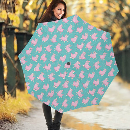 Cute Pink Llama Pattern Print Foldable Umbrella