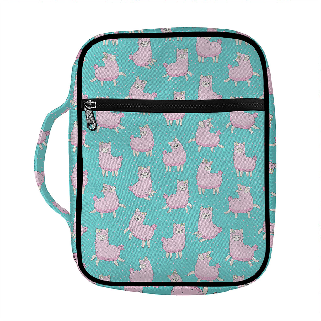 Cute Pink Llama Pattern Print Front Pocket Bible Bag