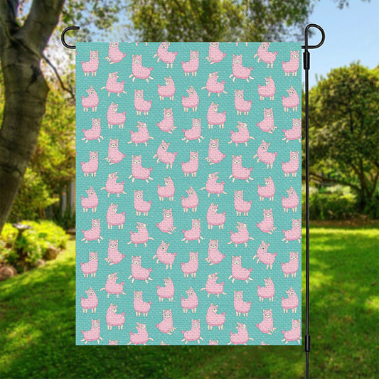 Cute Pink Llama Pattern Print Garden Flag