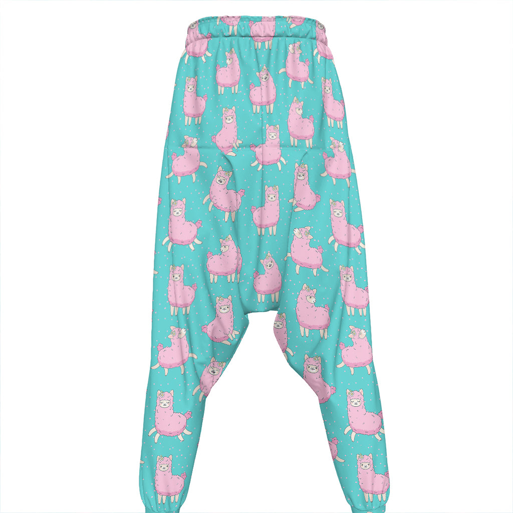 Cute Pink Llama Pattern Print Hammer Pants