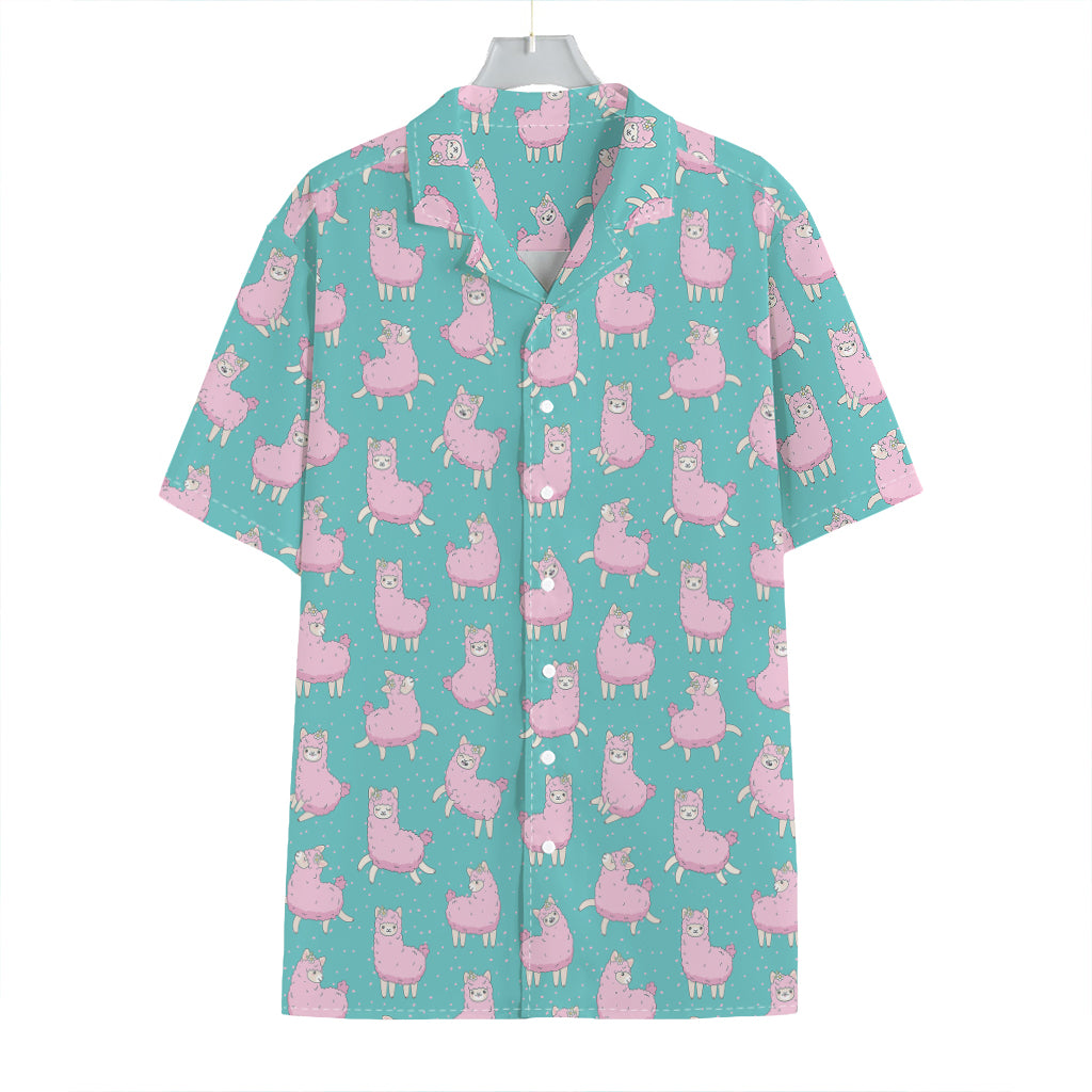 Cute Pink Llama Pattern Print Hawaiian Shirt