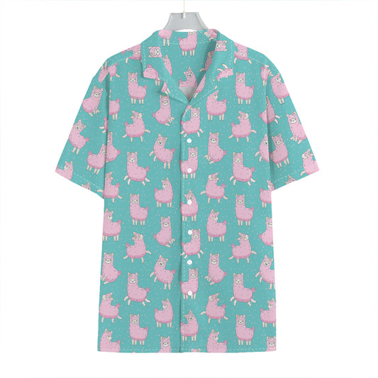 Cute Pink Llama Pattern Print Hawaiian Shirt