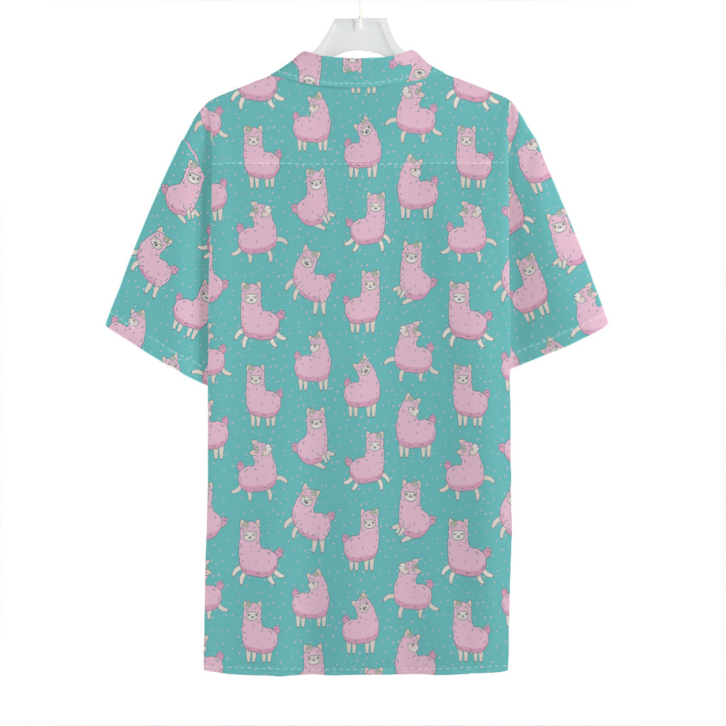 Cute Pink Llama Pattern Print Hawaiian Shirt