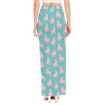 Cute Pink Llama Pattern Print High Slit Maxi Skirt