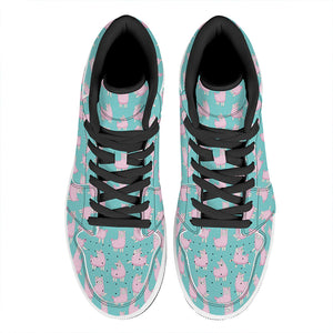 Cute Pink Llama Pattern Print High Top Leather Sneakers