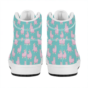 Cute Pink Llama Pattern Print High Top Leather Sneakers