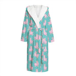 Cute Pink Llama Pattern Print Hooded Bathrobe