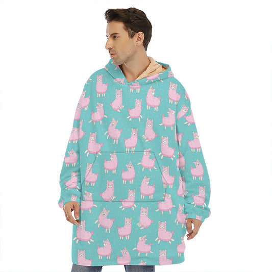 Cute Pink Llama Pattern Print Hoodie Blanket