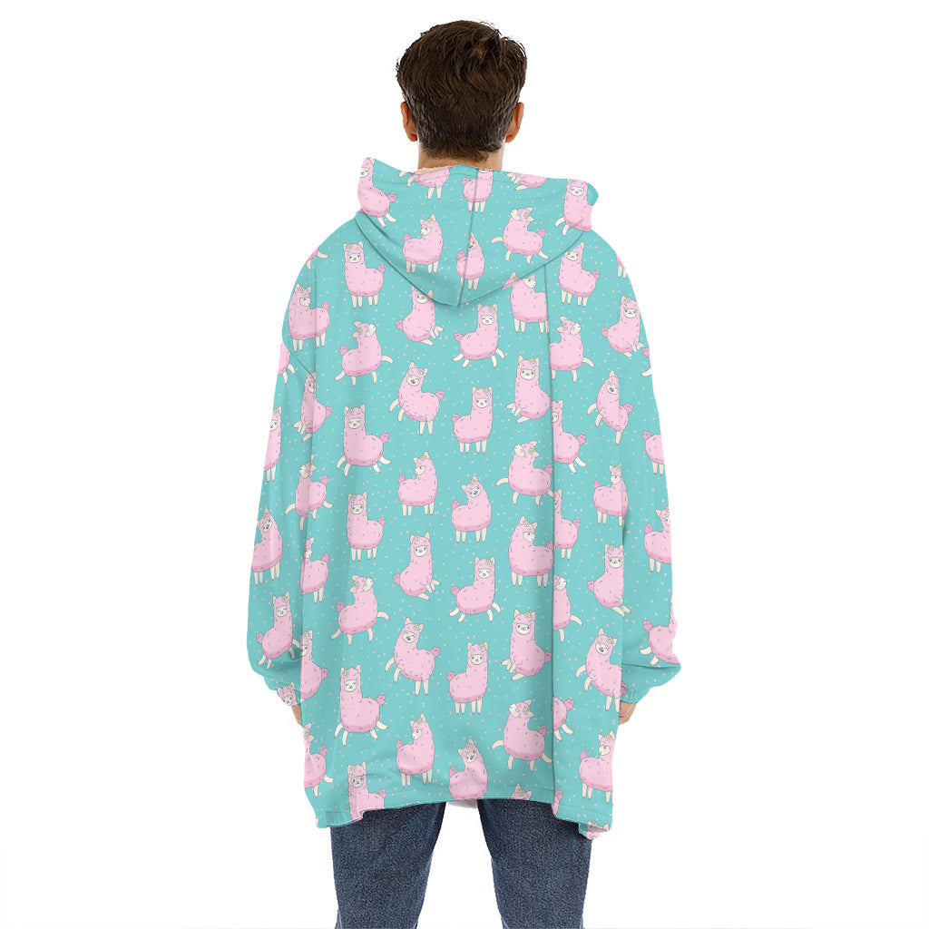 Cute Pink Llama Pattern Print Hoodie Blanket