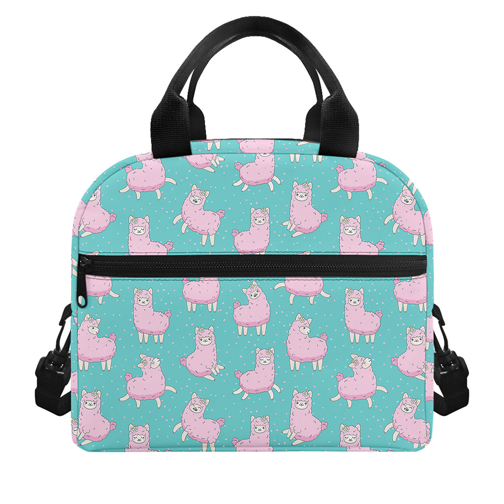 Cute Pink Llama Pattern Print Insulated Lunch Bag