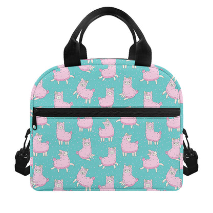 Cute Pink Llama Pattern Print Insulated Lunch Bag