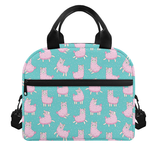 Cute Pink Llama Pattern Print Insulated Lunch Bag