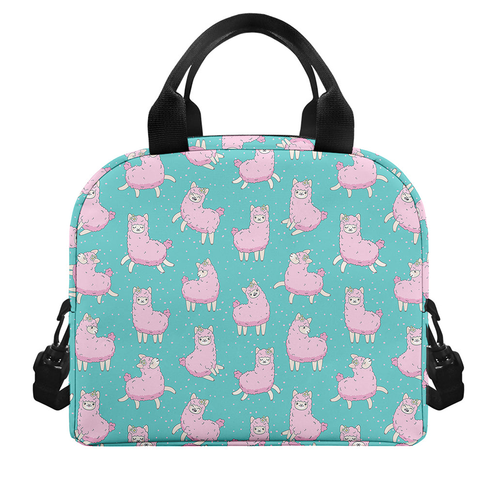 Cute Pink Llama Pattern Print Insulated Lunch Bag