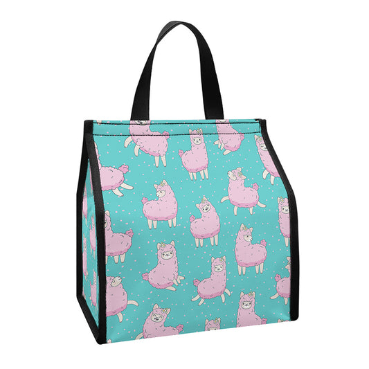 Cute Pink Llama Pattern Print Insulated Lunch Tote