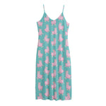 Cute Pink Llama Pattern Print Jersey Midi Cami Dress