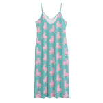 Cute Pink Llama Pattern Print Jersey Midi Cami Dress