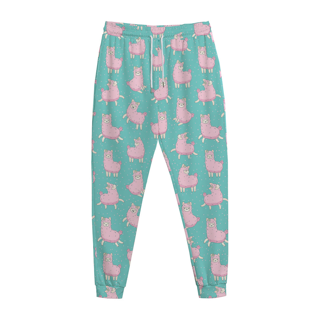Cute Pink Llama Pattern Print Jogger Pants