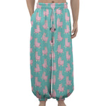 Cute Pink Llama Pattern Print Lantern Pants