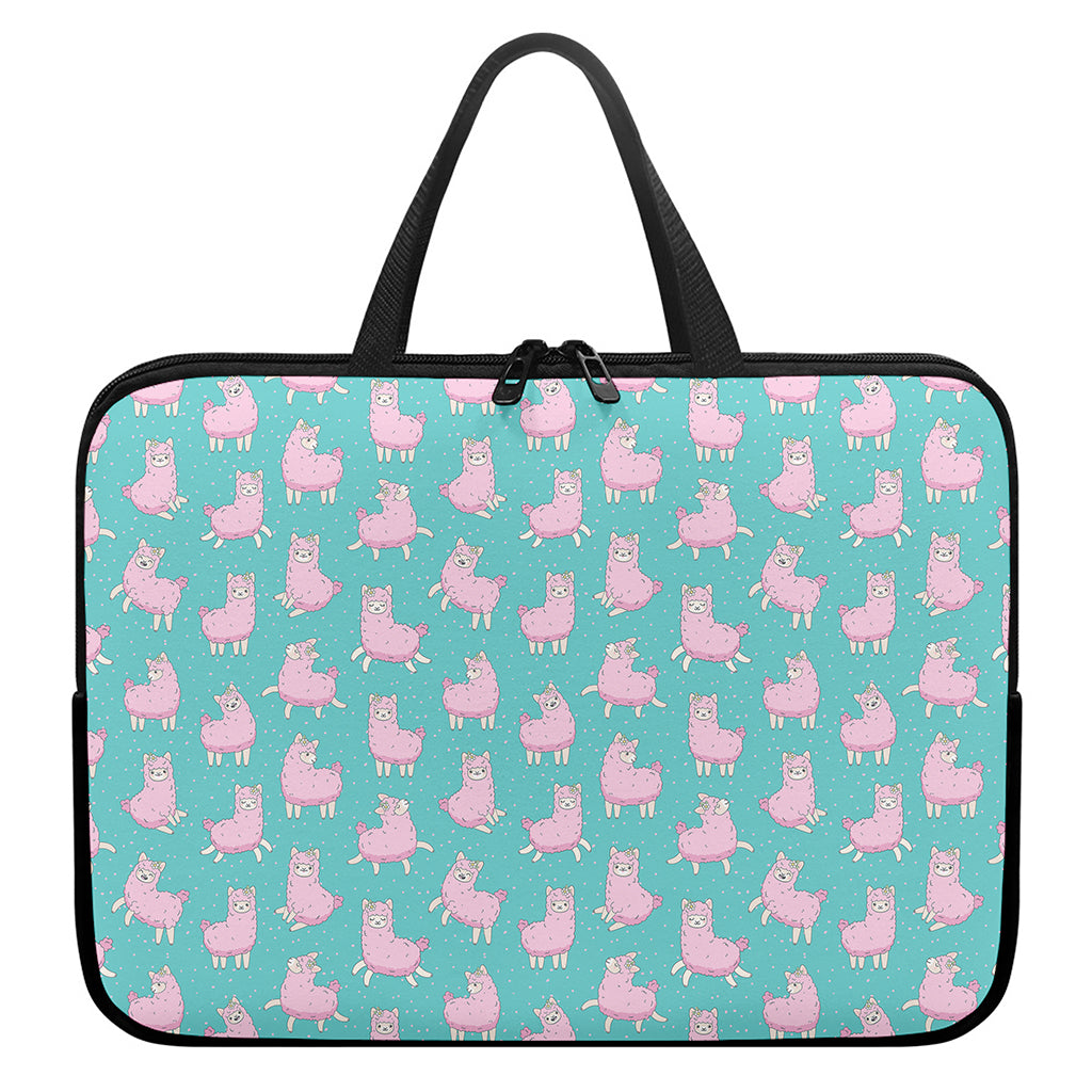 Cute Pink Llama Pattern Print Laptop Sleeve With Handle