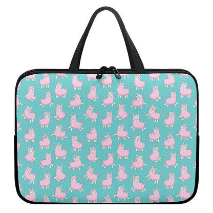 Cute Pink Llama Pattern Print Laptop Sleeve With Handle