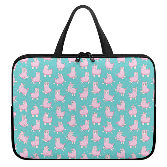 Cute Pink Llama Pattern Print Laptop Sleeve With Handle