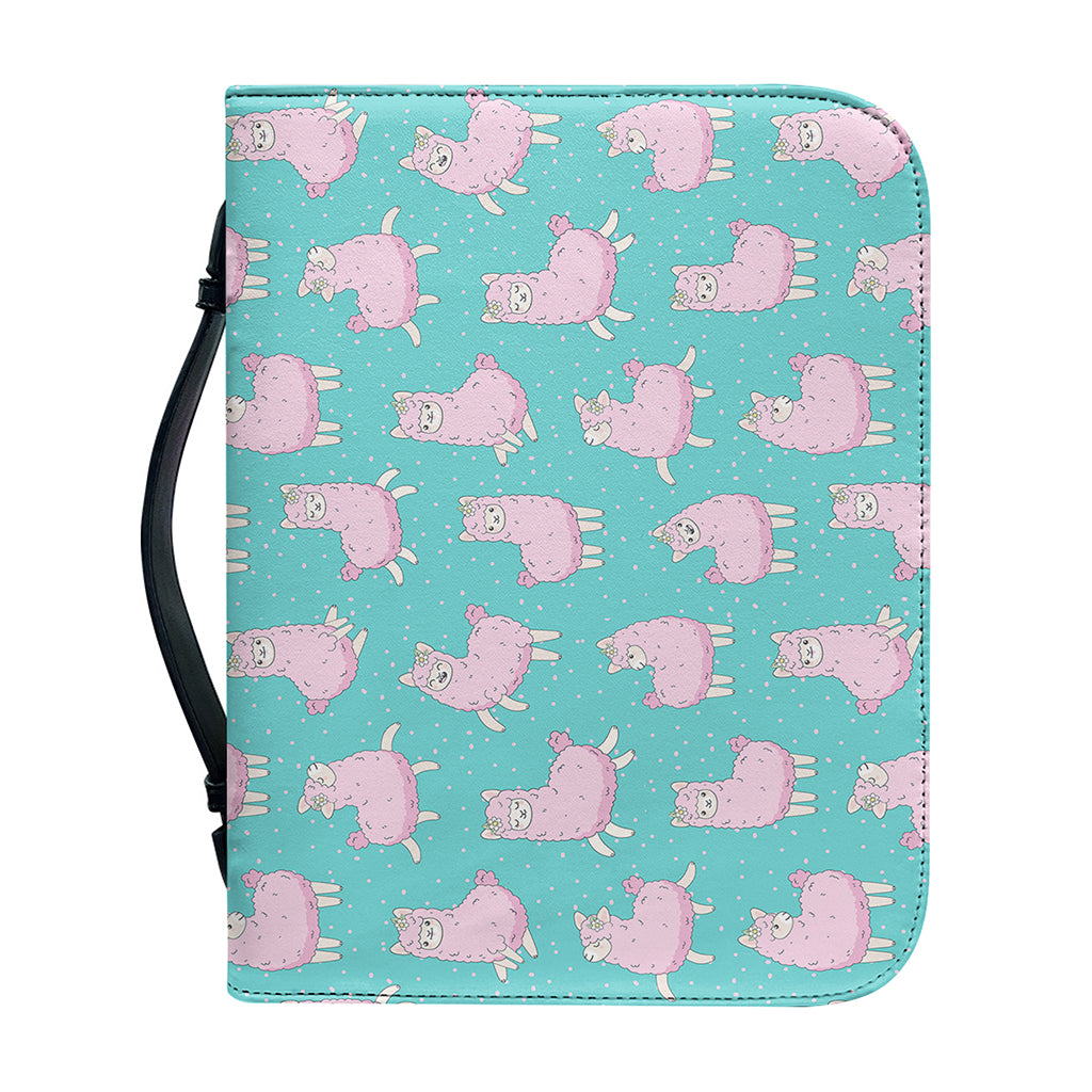 Cute Pink Llama Pattern Print Leather Bible Cover