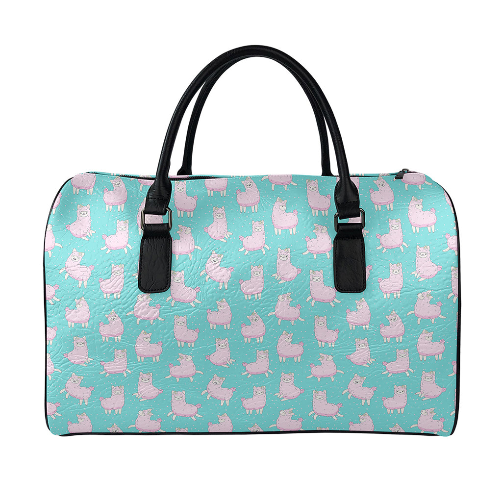 Cute Pink Llama Pattern Print Leather Duffle Bag