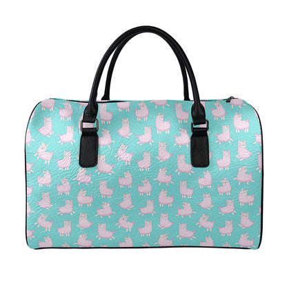Cute Pink Llama Pattern Print Leather Duffle Bag