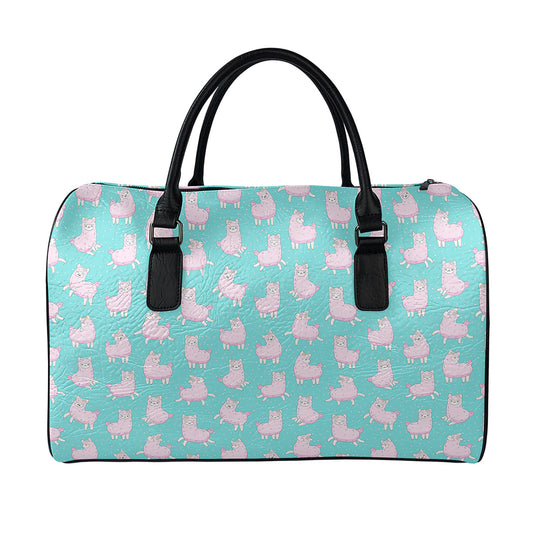 Cute Pink Llama Pattern Print Leather Duffle Bag