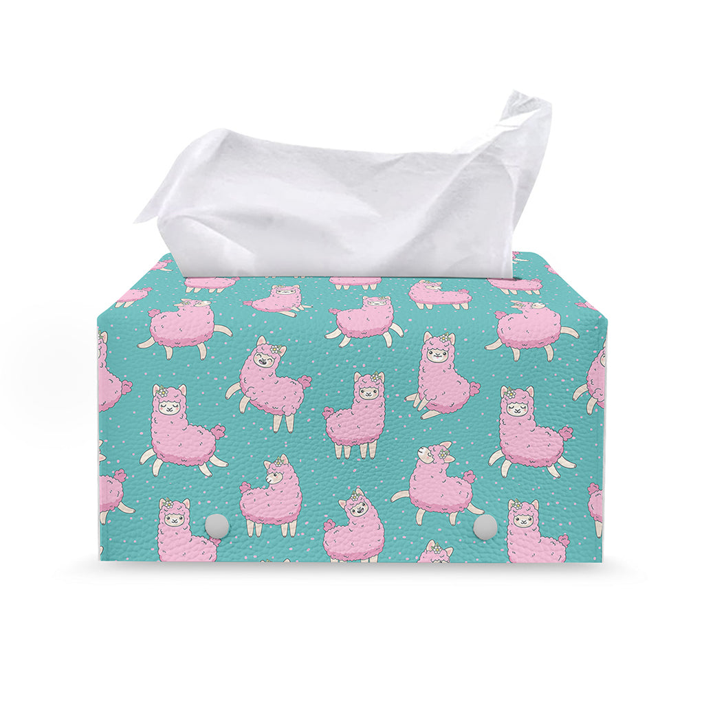 Cute Pink Llama Pattern Print Leather Tissue Box Cover