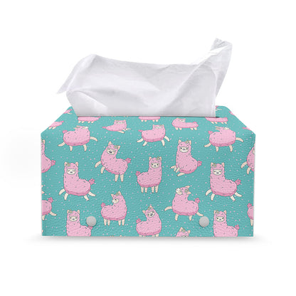 Cute Pink Llama Pattern Print Leather Tissue Box Cover