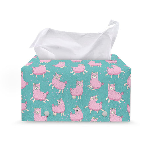 Cute Pink Llama Pattern Print Leather Tissue Box Cover