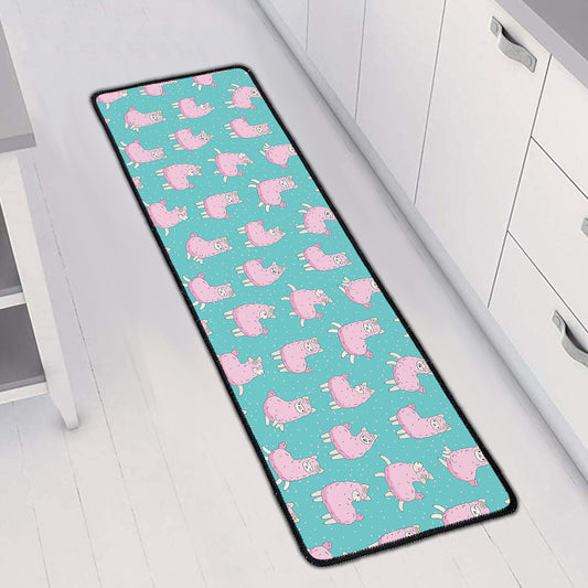 Cute Pink Llama Pattern Print Long Kitchen Mat