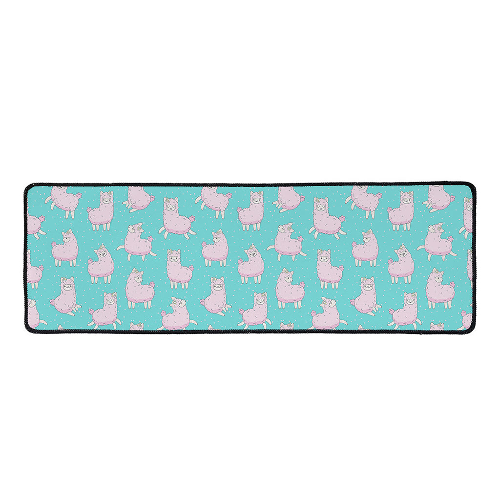 Cute Pink Llama Pattern Print Long Kitchen Mat