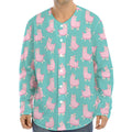 Cute Pink Llama Pattern Print Long Sleeve Baseball Jersey