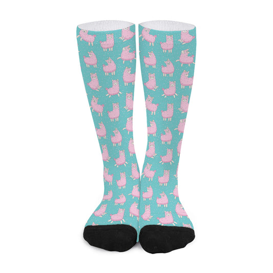 Cute Pink Llama Pattern Print Long Socks