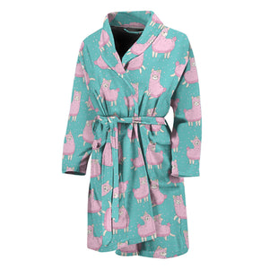 Cute Pink Llama Pattern Print Men's Bathrobe