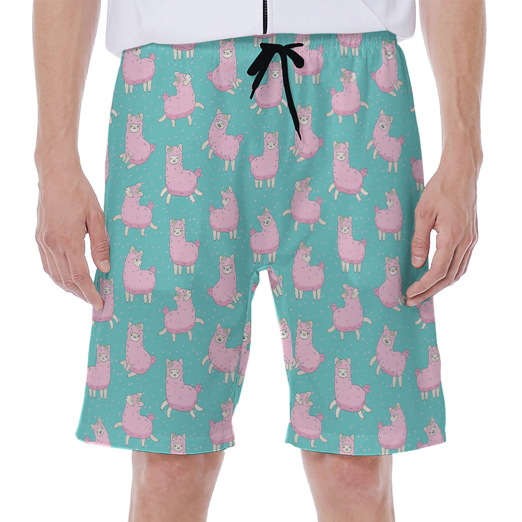 Cute Pink Llama Pattern Print Men's Beach Shorts