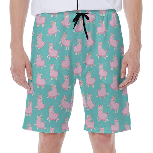 Cute Pink Llama Pattern Print Men's Beach Shorts
