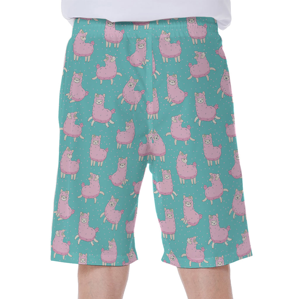 Cute Pink Llama Pattern Print Men's Beach Shorts