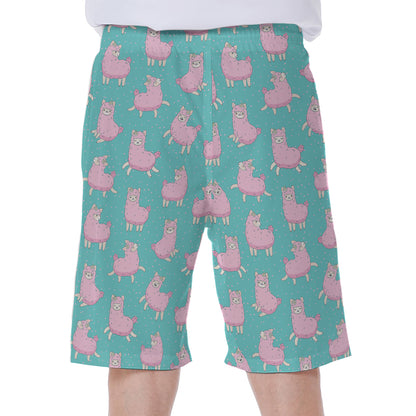Cute Pink Llama Pattern Print Men's Beach Shorts